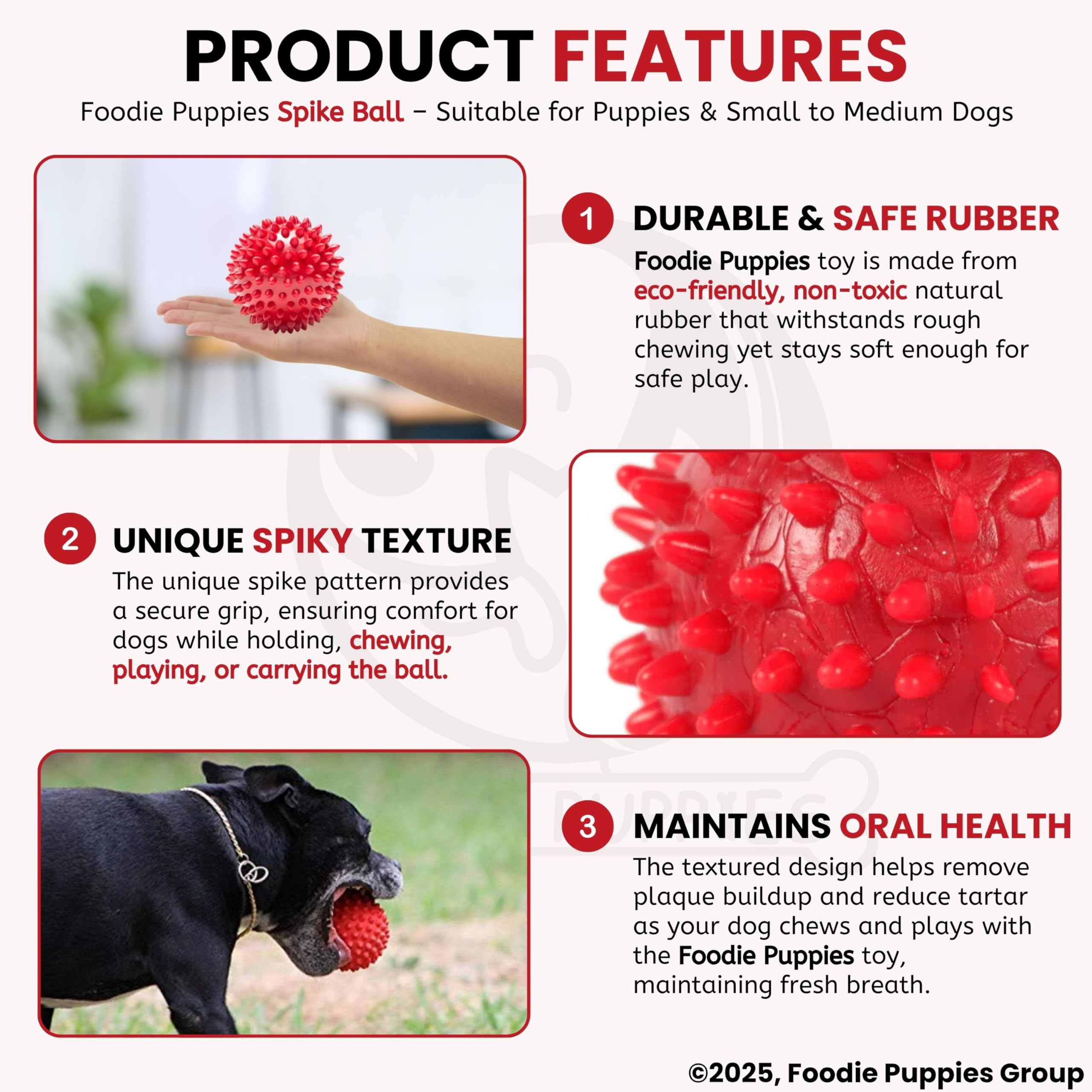Foodie Puppies Natural Rubber Spike Ball - 2.8inch/ 7cm – view 5