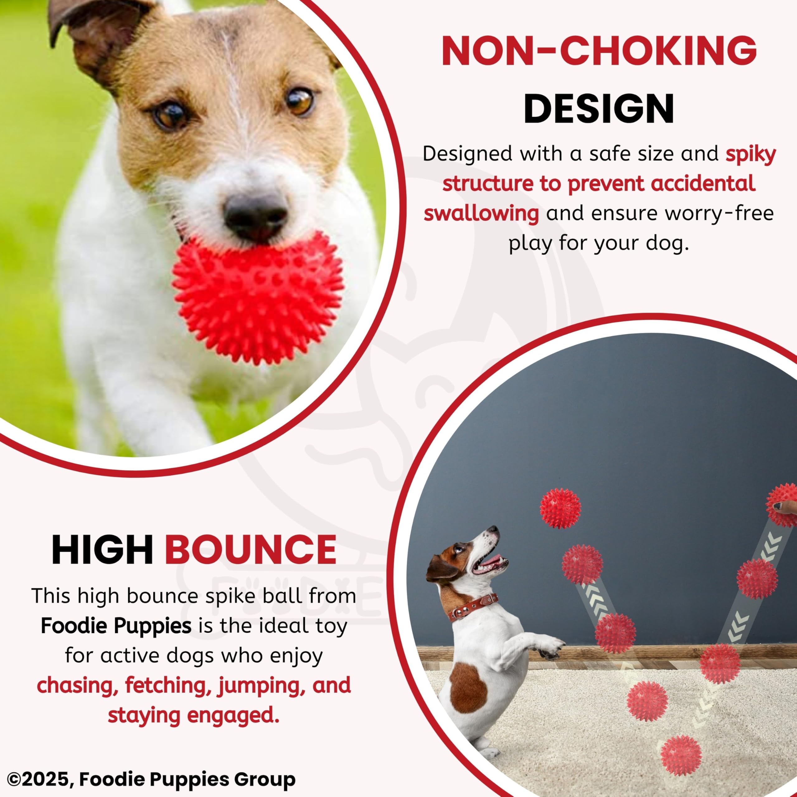 Foodie Puppies Natural Rubber Spike Ball - 2.8inch/ 7cm – view 6