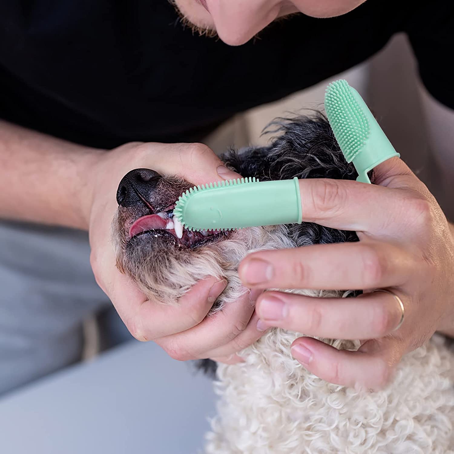 Inralimot Dog Toothbrush Cat Finger, Teeth Cleaning Set Soft Bristles for Easy Dental Care Toothbrush Suitable for Large to Small Dogs Cats and Small Pets Color: Pink or cyan,Manual, Adult – view 6