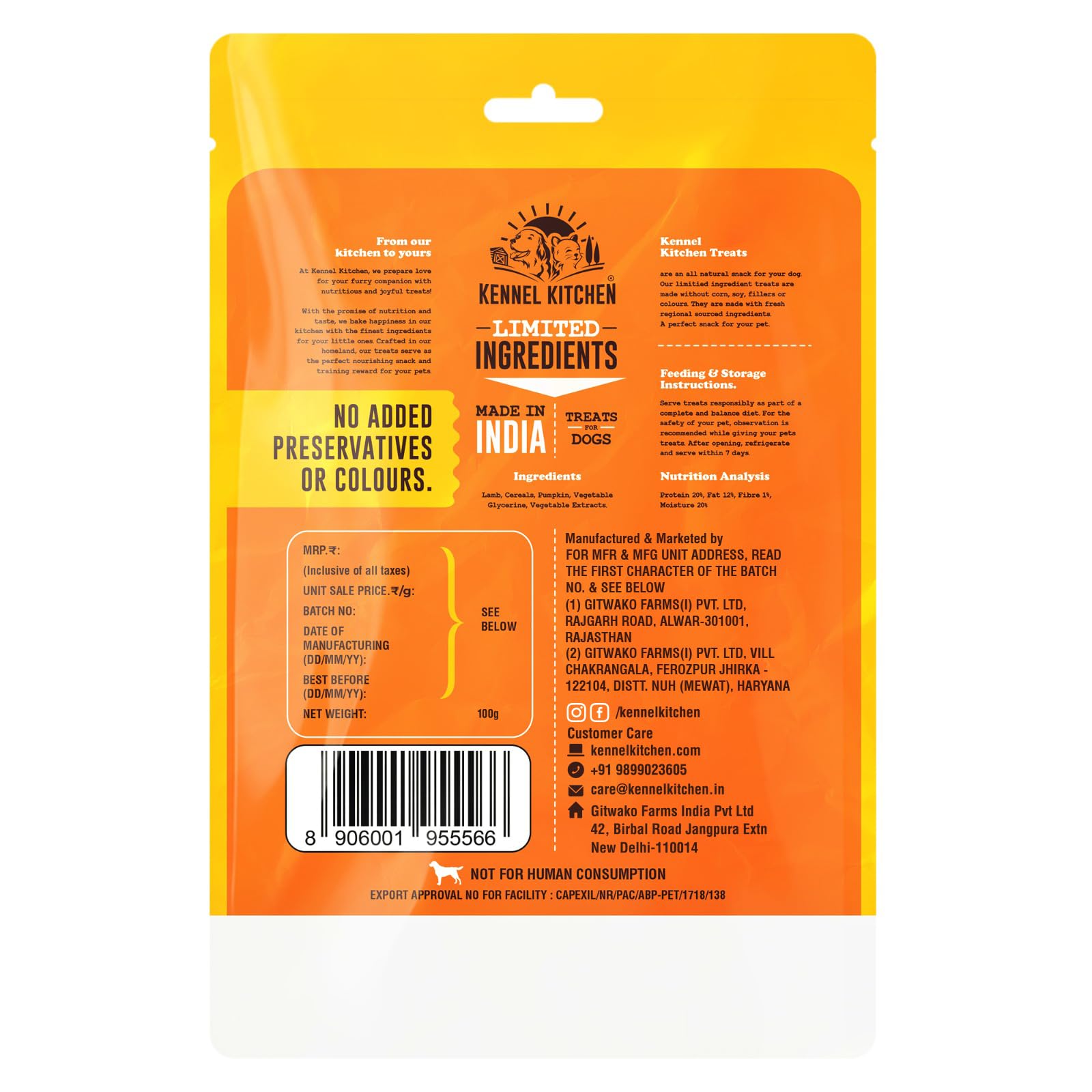 Kennel Kitchen Soft Baked Lamb with Pumpkin Sticks Treats for Dogs, 100g (Pack of 1) – view 2