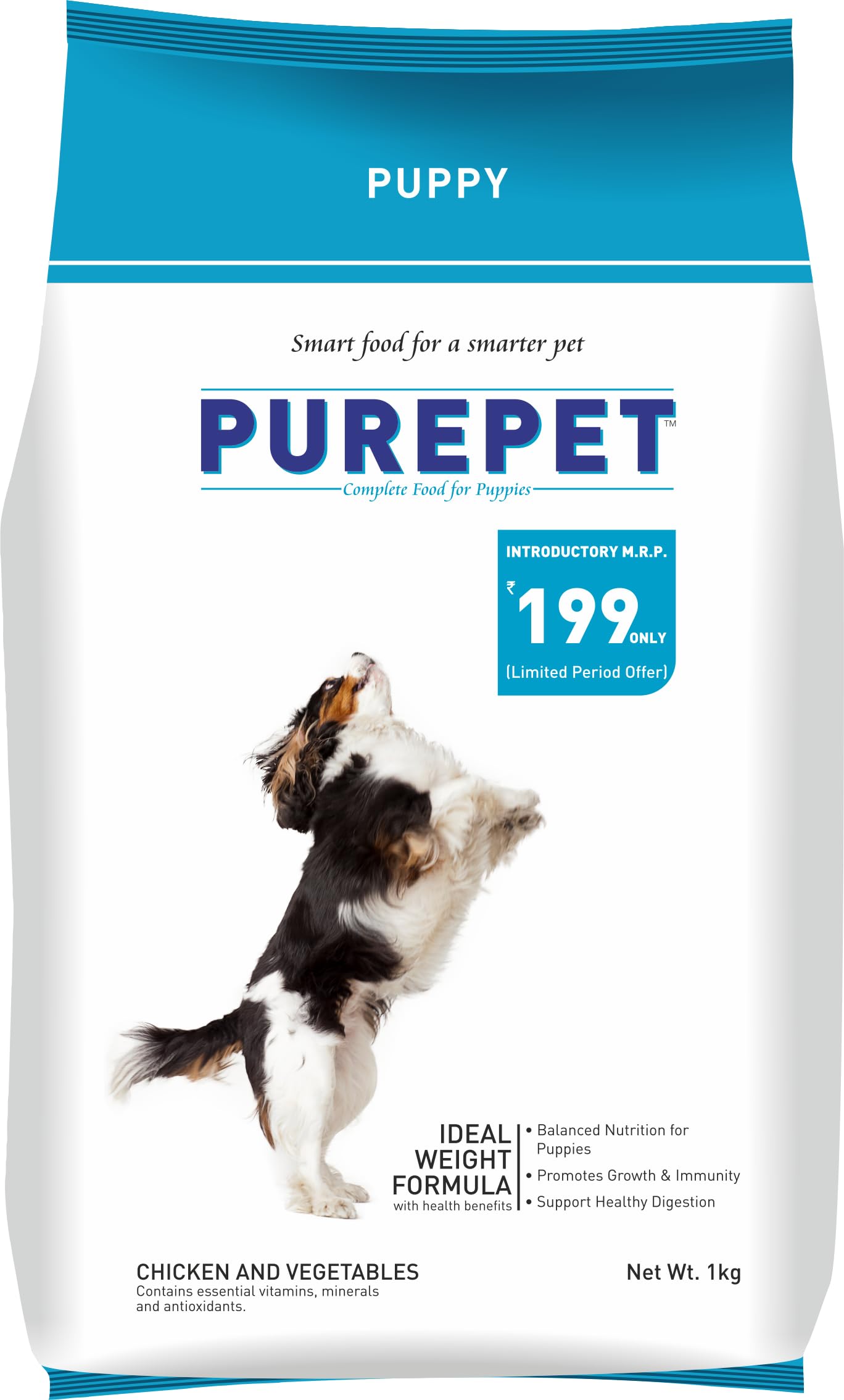 Front pack of Purepet puppy dry dog food 1kg