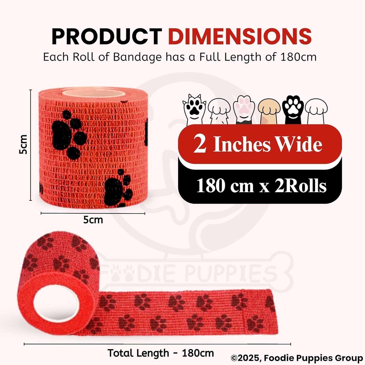 Foodie Puppies 2-Inch Self-Adhesive Kinesiology Pet Bandages - (2 Rolls, Small, 1.8M Each) – view 2