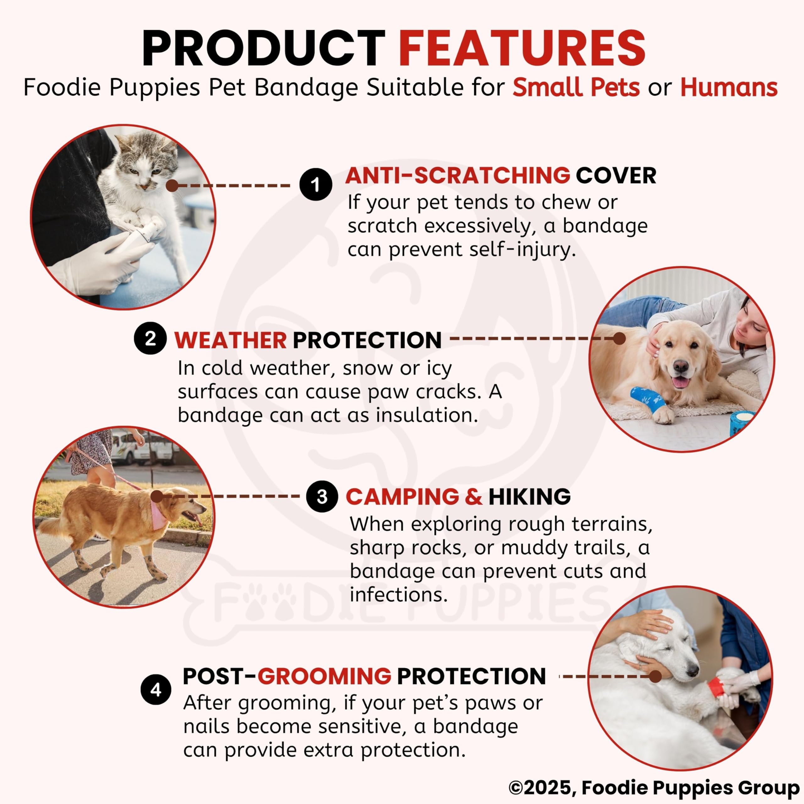 Foodie Puppies 2-Inch Self-Adhesive Kinesiology Pet Bandages - (2 Rolls, Small, 1.8M Each) – view 4
