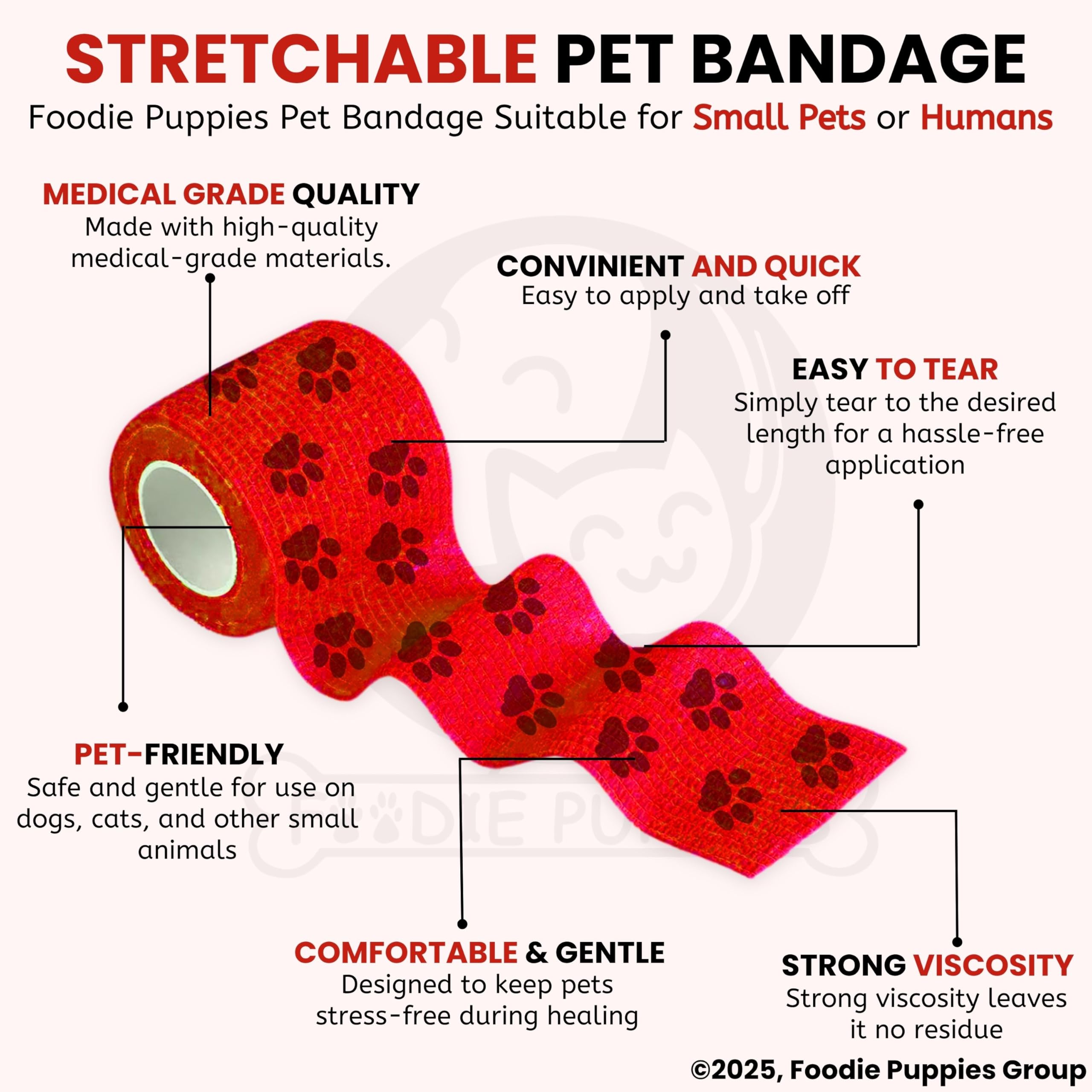 Foodie Puppies 2-Inch Self-Adhesive Kinesiology Pet Bandages - (2 Rolls, Small, 1.8M Each) – view 5