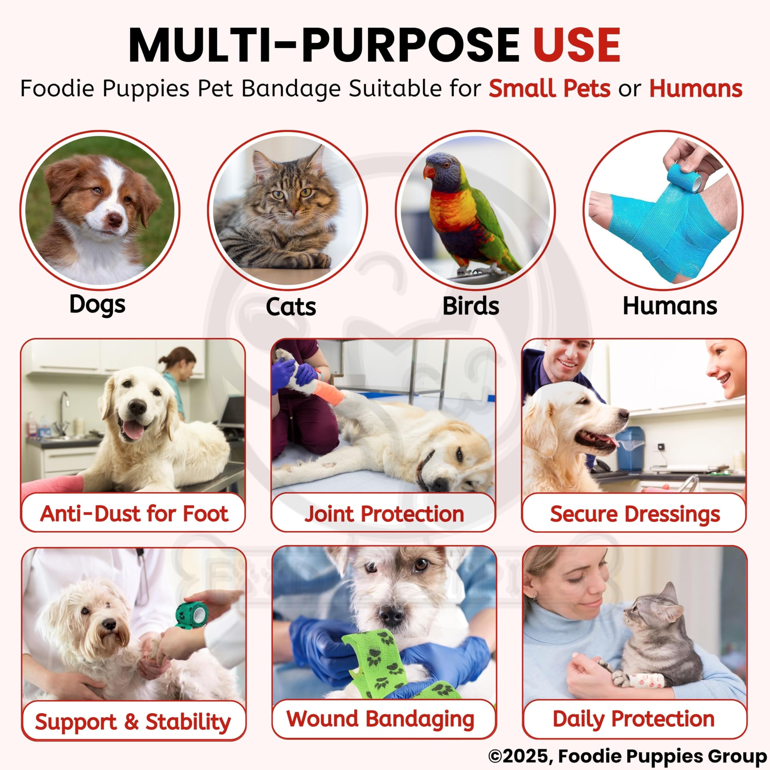 Foodie Puppies 2-Inch Self-Adhesive Kinesiology Pet Bandages - (2 Rolls, Small, 1.8M Each) – view 6