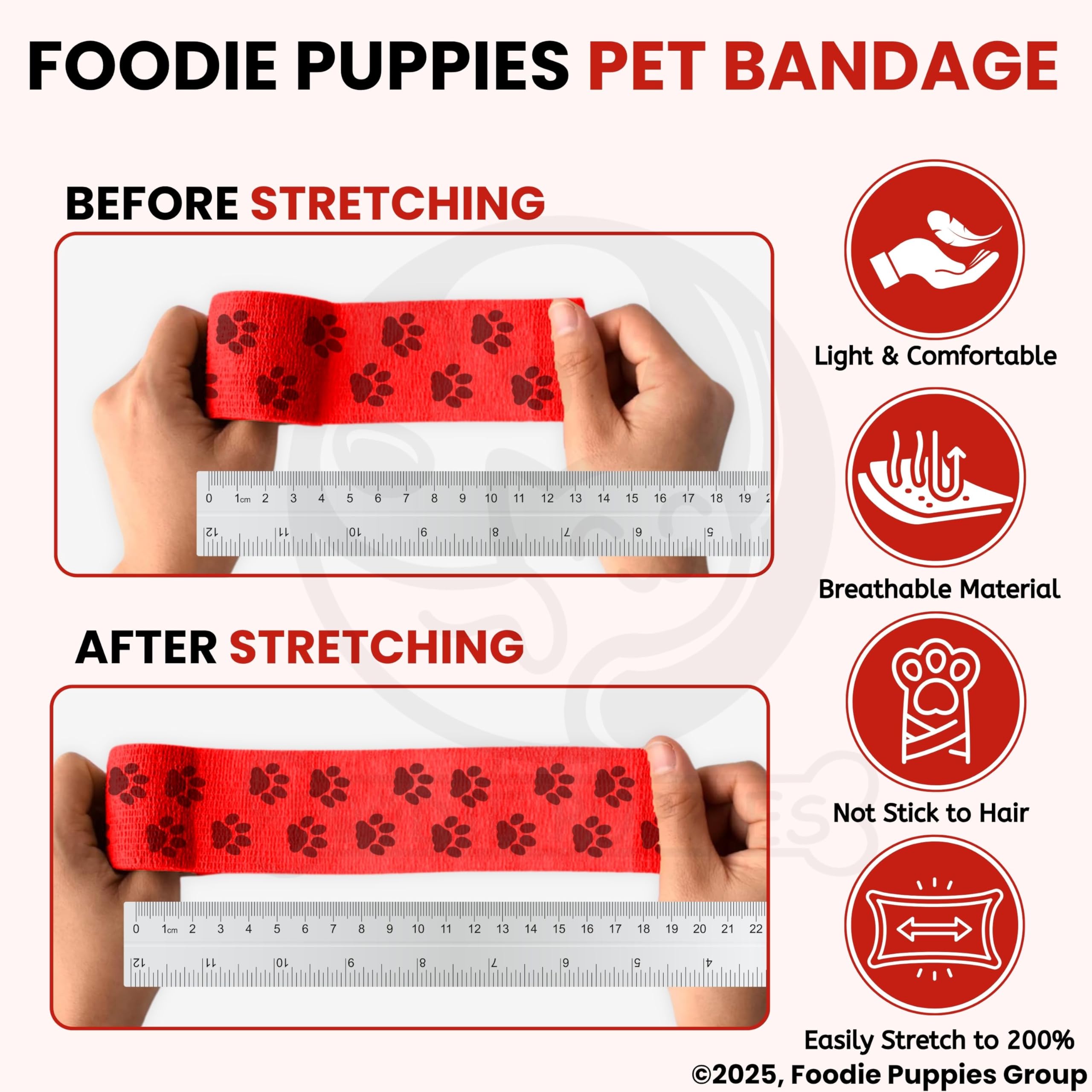 Foodie Puppies 2-Inch Self-Adhesive Kinesiology Pet Bandages - (2 Rolls, Small, 1.8M Each) – view 7