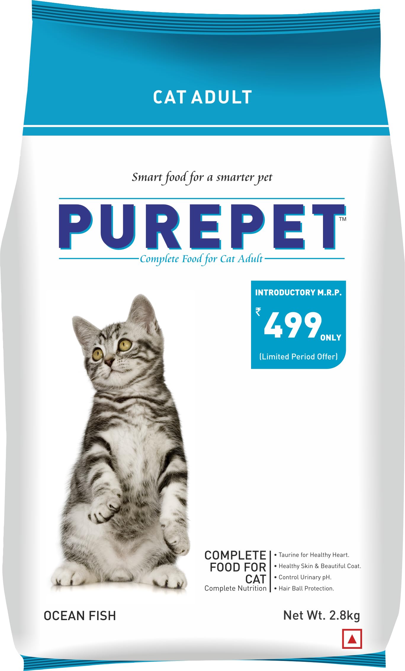 Purepet Adult Dry Cat Food 2.8kg | Ocean Fish Flavour | Taurine for Healthy Heart | Healthy Skin & Coat | Control Urinary pH | Hairball Protection | Prebiotic & Probiotic