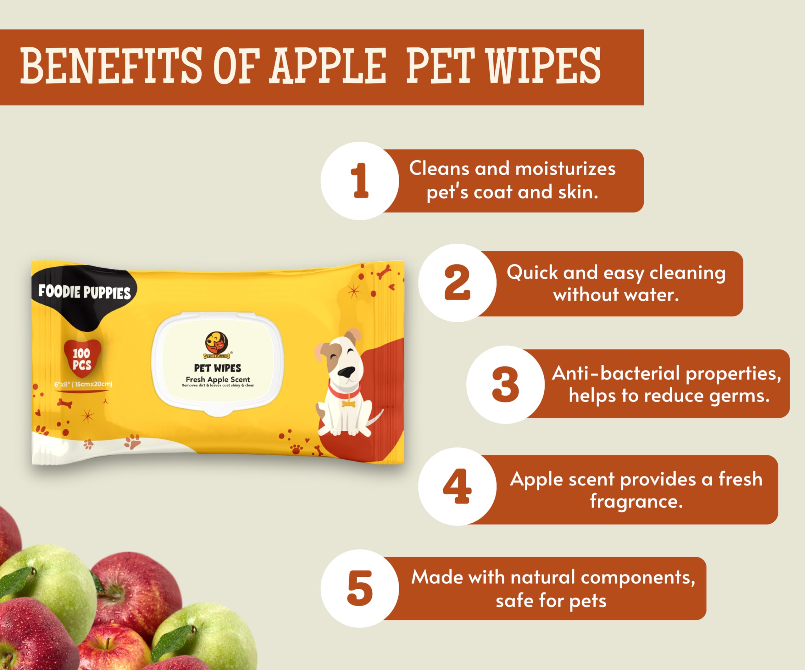 Foodie Puppies Anti-Bacterial 200 Pulls Pet Wet Wipes (Fresh Apple) - 100 Wipes (Pack of 2) – view 2