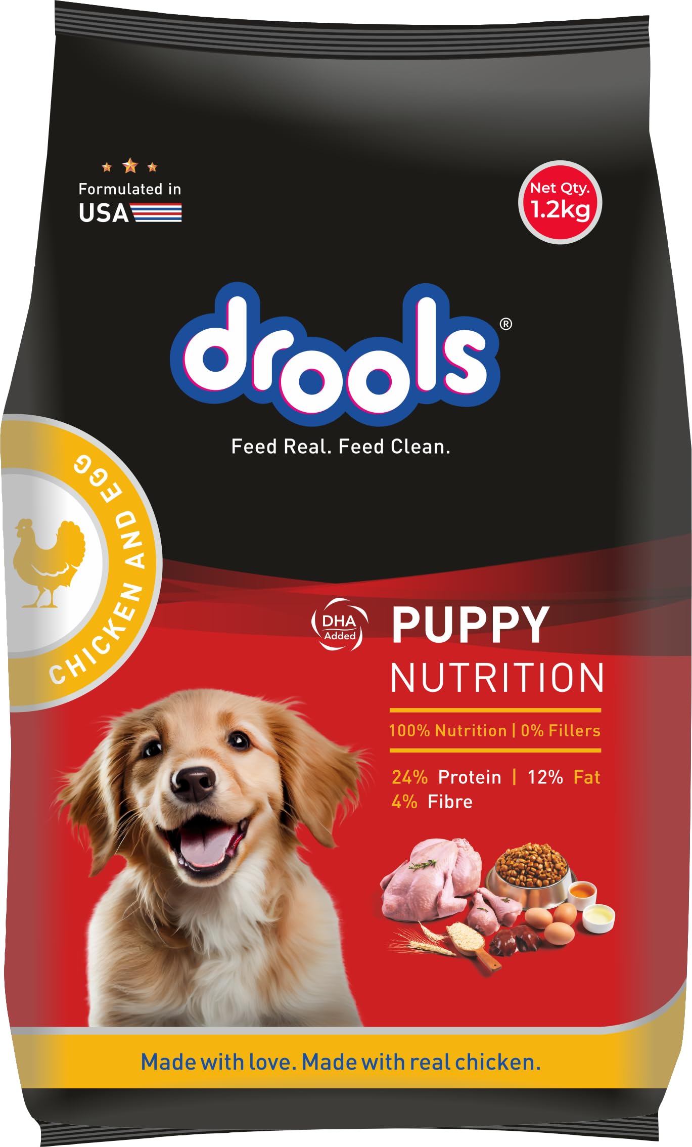 Drools Puppy Dry Dog Food 1.2Kg Pack | Chicken and Egg Flavour | Optimal Growth | Healthy Coat & Skin | Strong Immune System | Enhanced Palatability