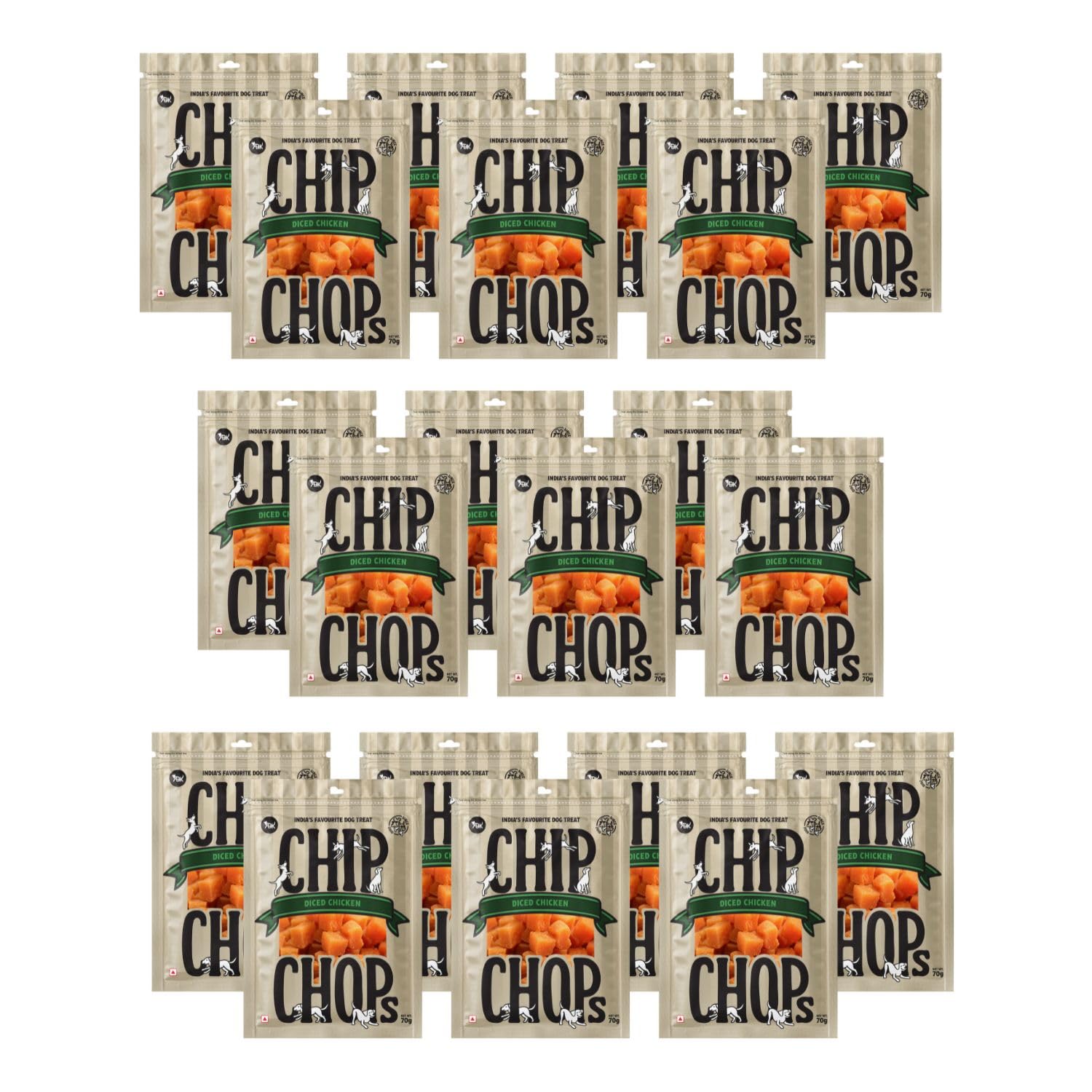 Chip Chops Diced Chicken Dog Treats | High Protein, Low Fat, Easily Digestible & Nutritious Snacks for Dogs | Healthy Chicken Treats for All Breeds & Ages - 70 gm (Pack of 20)