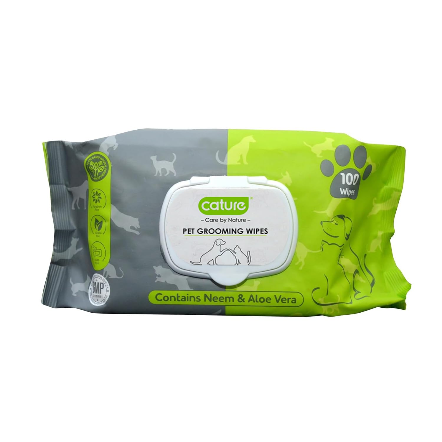 Pack of 100 biodegradable pet grooming wipes for dogs and cats