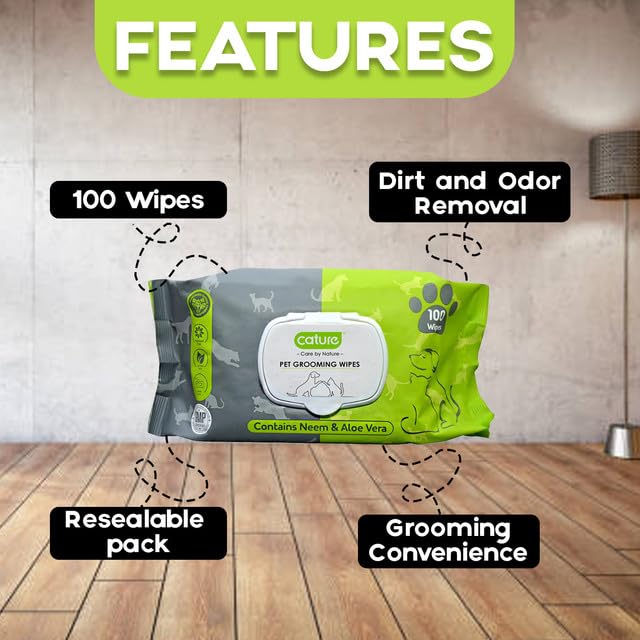 Cature Care by Nature Biodegradable Pet Wipes - Aloe Vera & Neem, Gentle & Effective Cleaning for Pets (100 Wipes) – view 2
