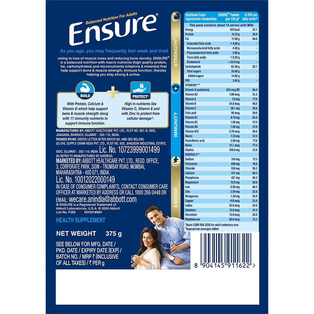 Ensure No 1 Nutritional Supplement Drink in the world 32 nutrients High Protein,Calcium,Vit D, Vanilla 400g/375g, Wt may vary – view 3