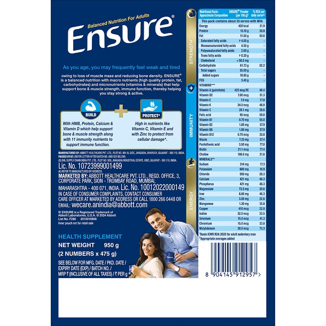 Ensure No 1 Nutritional Supplement Drink in the world, 32 nutrients High Protein,Calcium,Vit D, Chocolate 950g – view 3