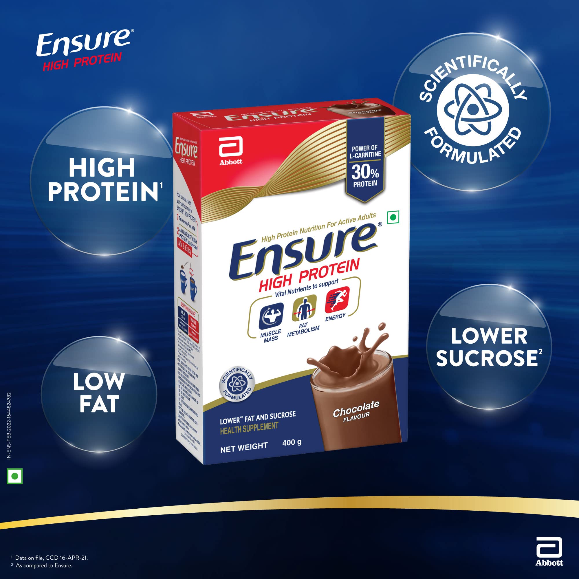 Ensure High Protein Drink for Physically Active Adults - Chocolate 400g (Pack of 1) – view 4