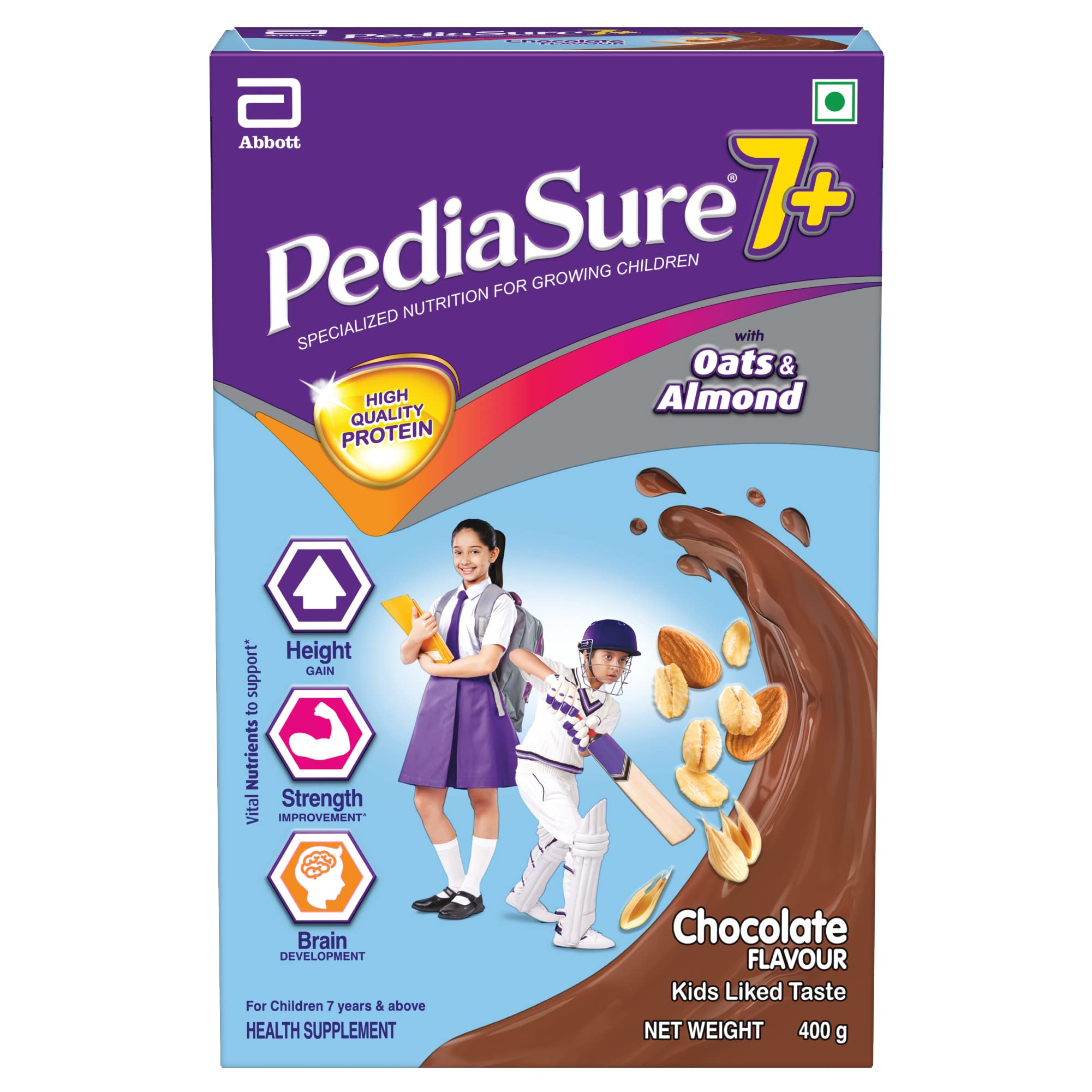 PediaSure 7+ chocolate nutrition drink powder with oats and almonds