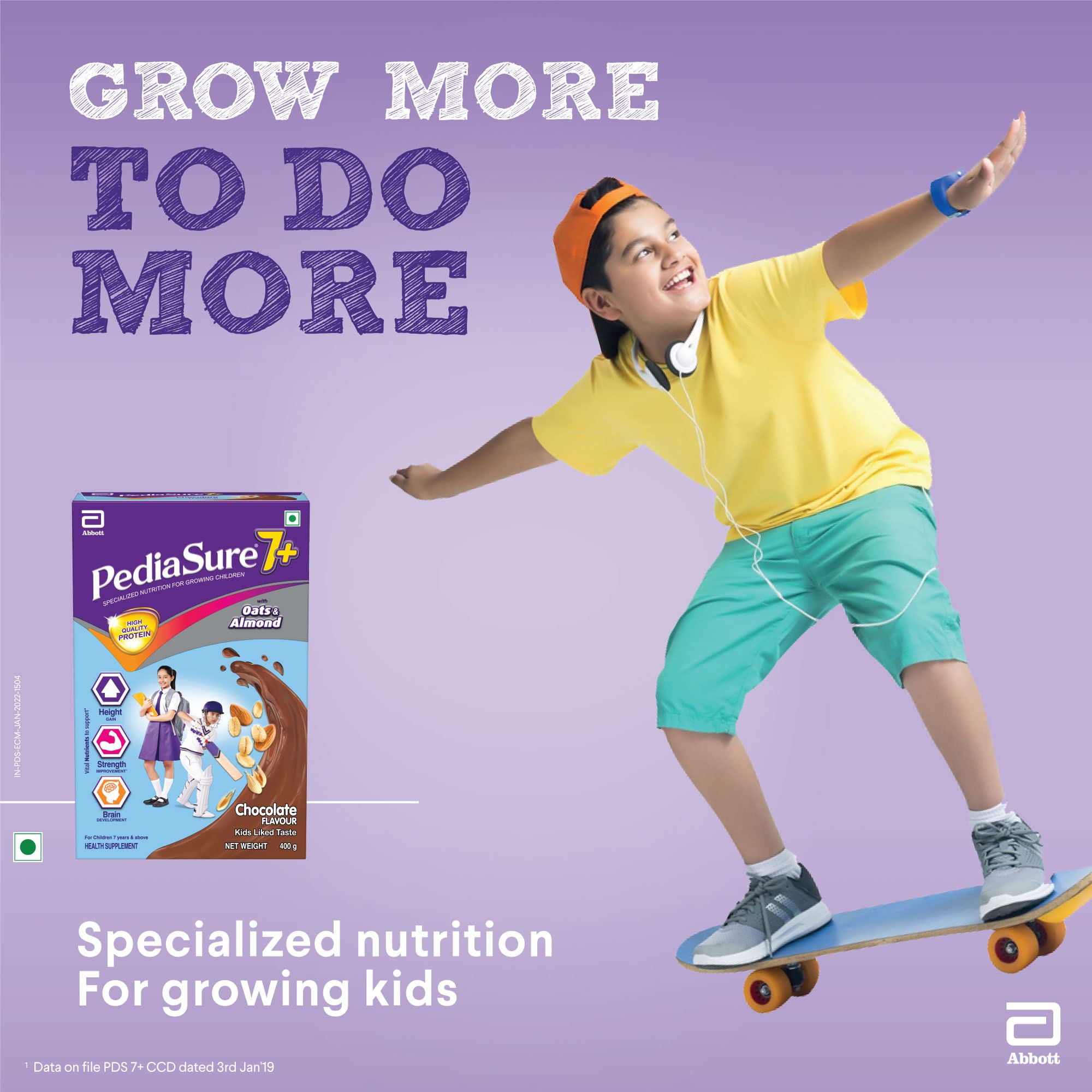 PediaSure 7+ Specialized Nutrition Drink Powder 400 Grams,Premium Chocolate Flavour With Oats & Almonds,For Growing Children,Supports Height Gain,Muscle Strength &Brain Development,1 Count – view 2