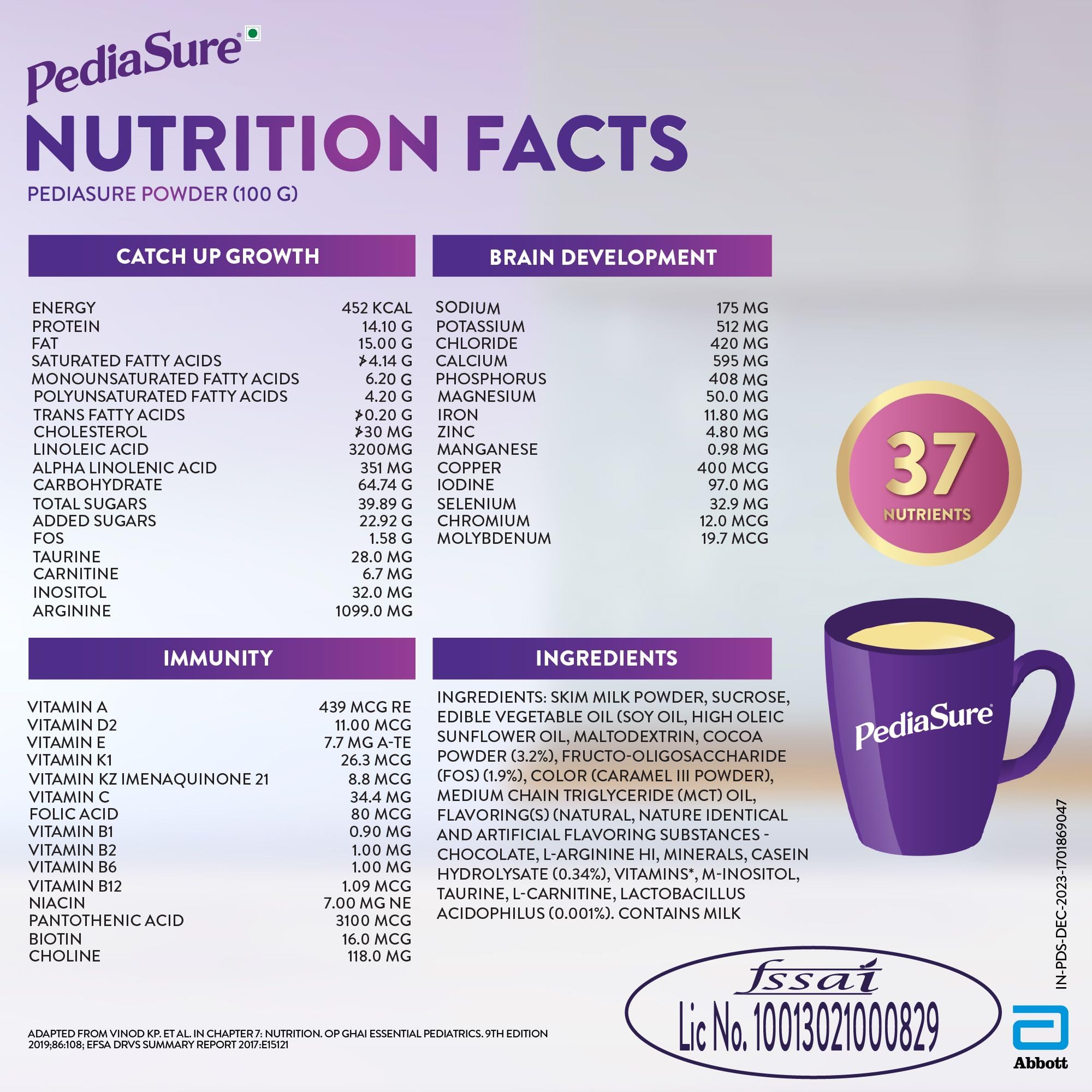Pediasure Nutritional Drink Powder, Chocolate, Scientifically Designed Nutrition for Supporting Kids Growth 375g – view 3
