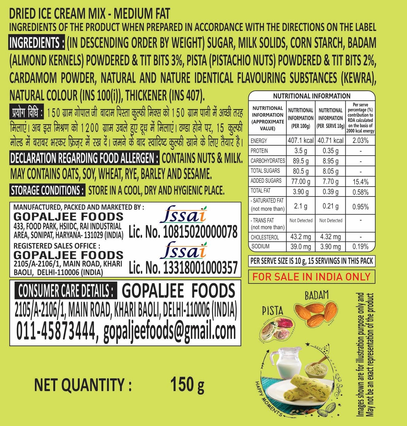 Gopaljee Kulfi Mix Powder, Badam Pista Flavour, 150 g – view 2