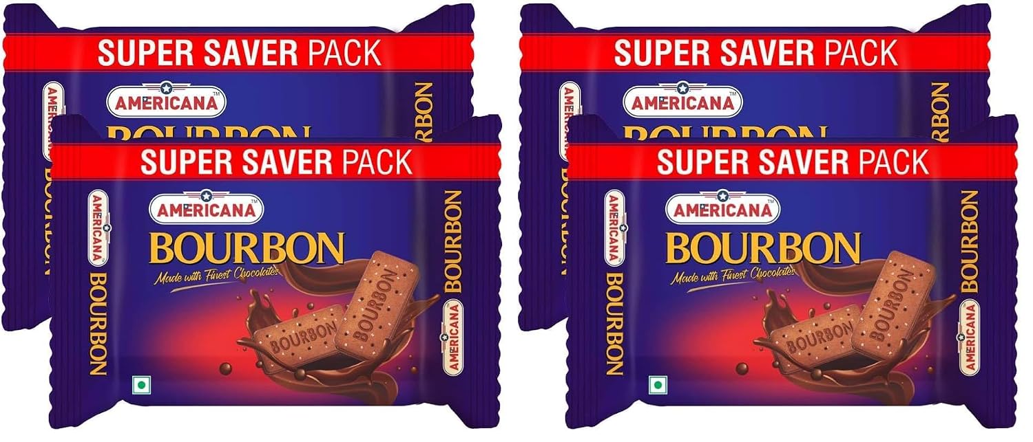 Americana Premium Bourbon Chocolate Sandwich Biscuits, 500g x 4 Packet : 1kg - Rich Creamy Filling, Crispy Cocoa Biscuits, Vegetarian Tea Time Snack