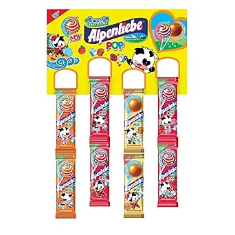 Alpenliebe Pop, Assorted Flavours, Lollipop Display Hanger Pouch, 384g (Count of 48) + 4pc Free