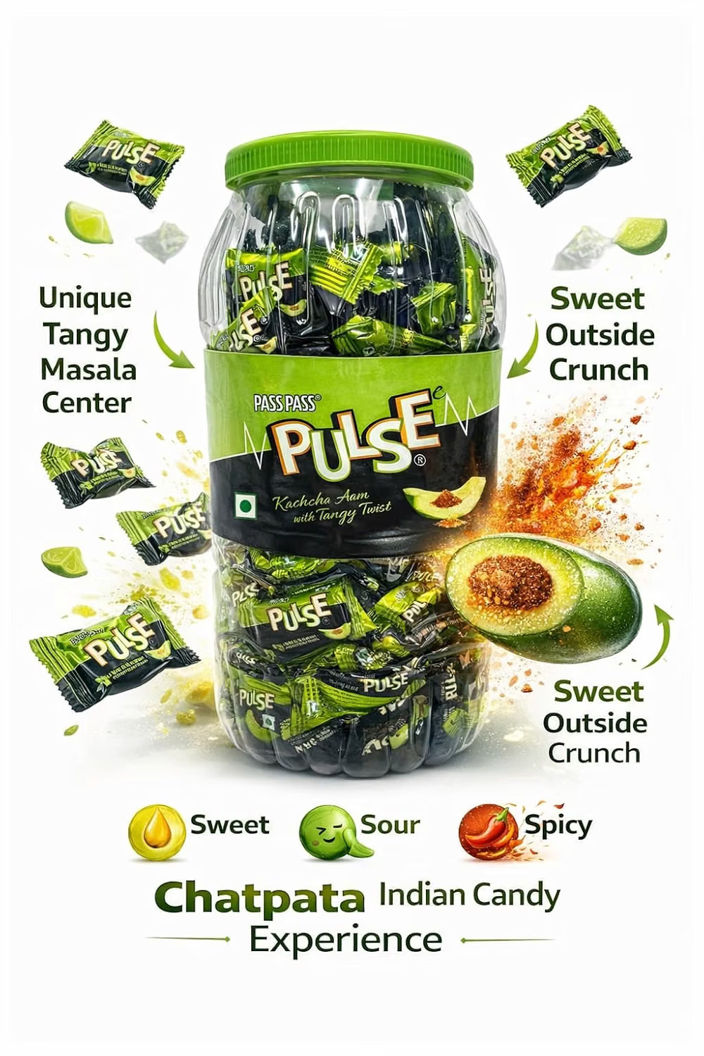 Ds Group Pulse Candy Triple Twist Mix Jar, Orange, Guava & Pineapple, 177 Pieces – view 3