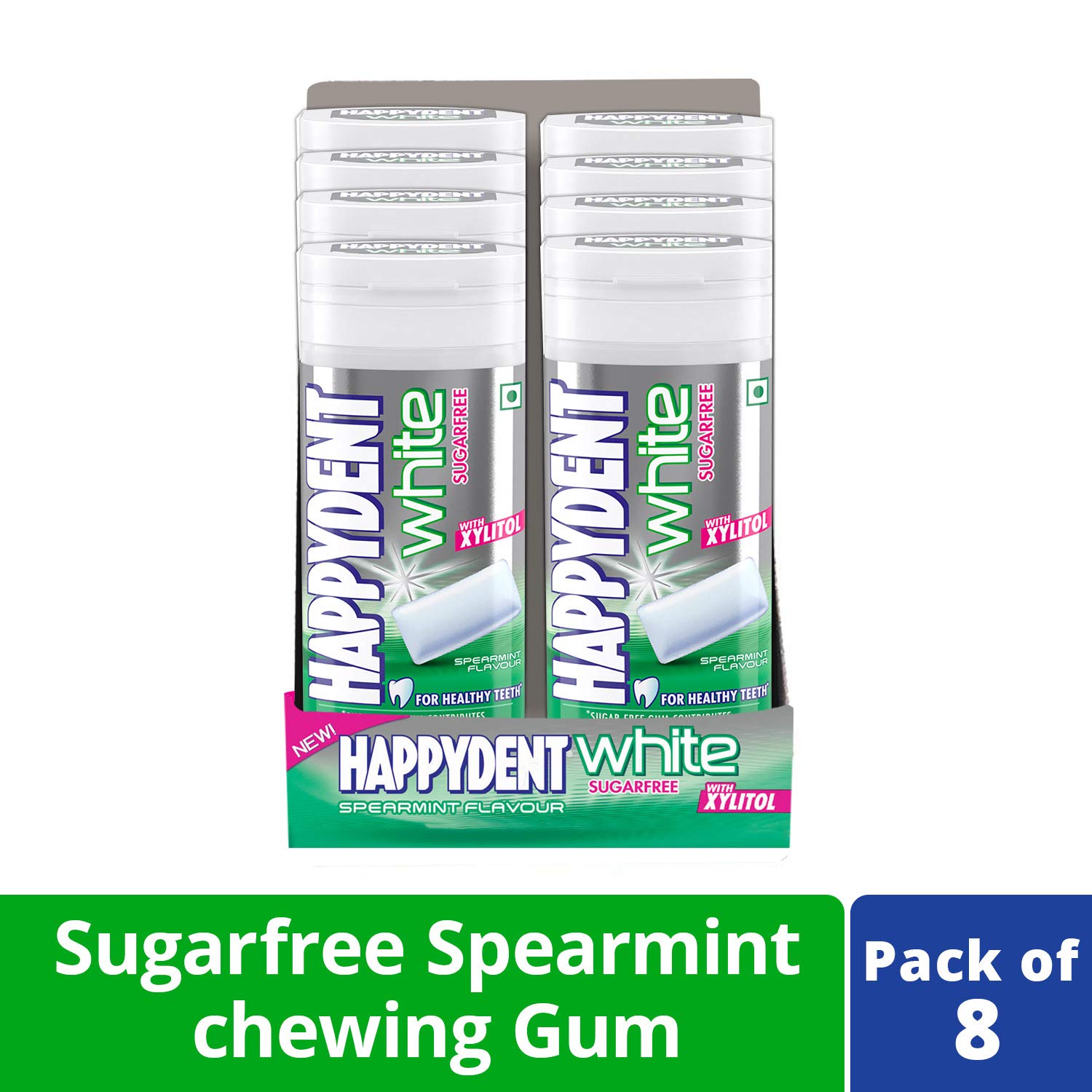 Happydent White Xylitol Sugarfree Spearmint Chewing Gum Bottle Pack, Pack of 8 – view 3
