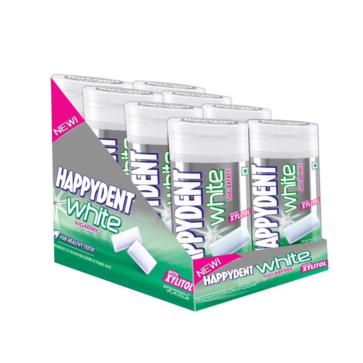 Happydent White Xylitol Sugarfree Spearmint Chewing Gum Bottle Pack, Pack of 8 – view 4