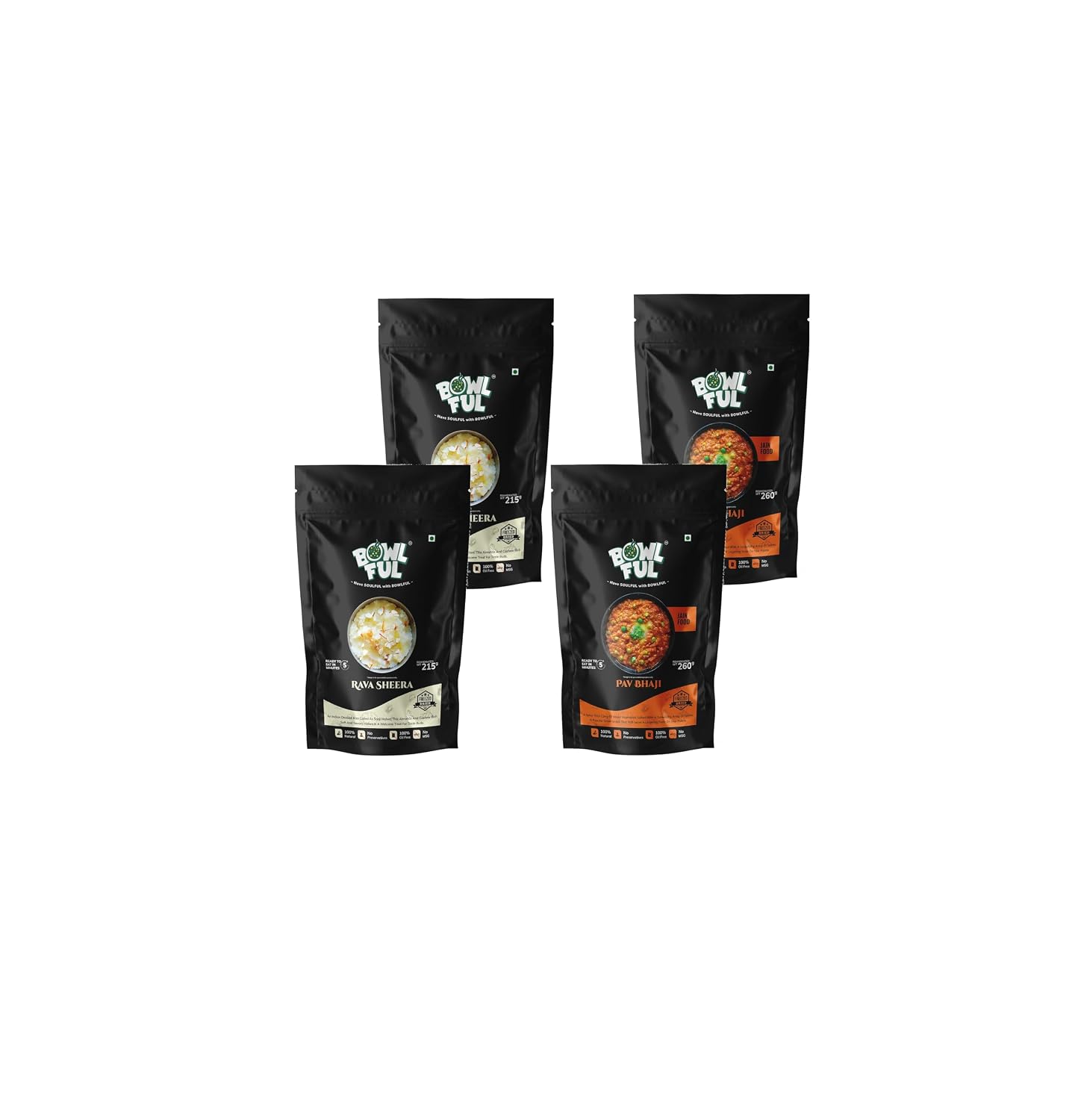BowlFul Pack of 2 Jain Mumbai Style Meal, 100% Natural, Ready to Eat, Freeze Dried Food