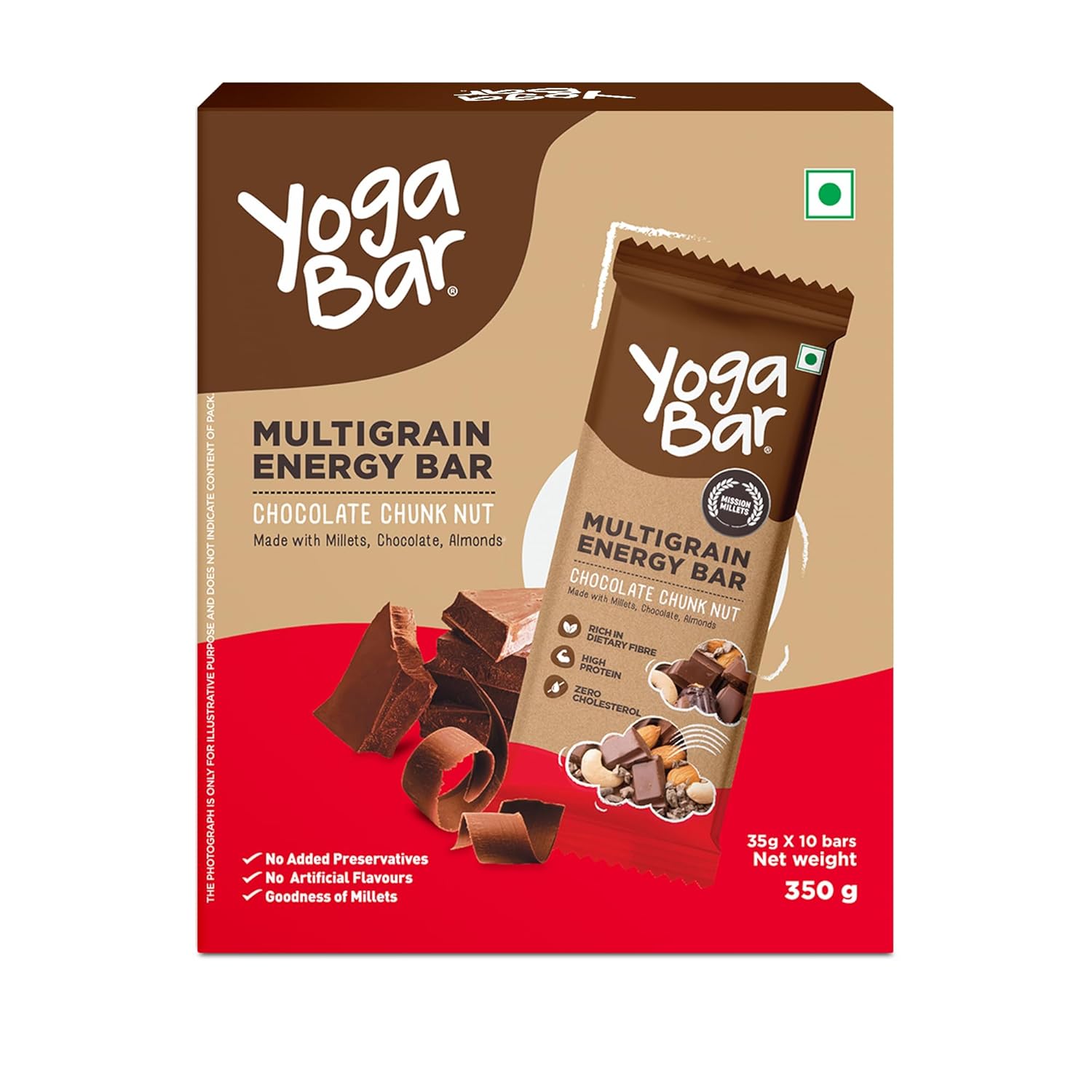 Yogabar Energy Bars Chocolate Chunk | Multigrain Energybar | Pack of 10 x 35g Energy Bars | No Preservatives