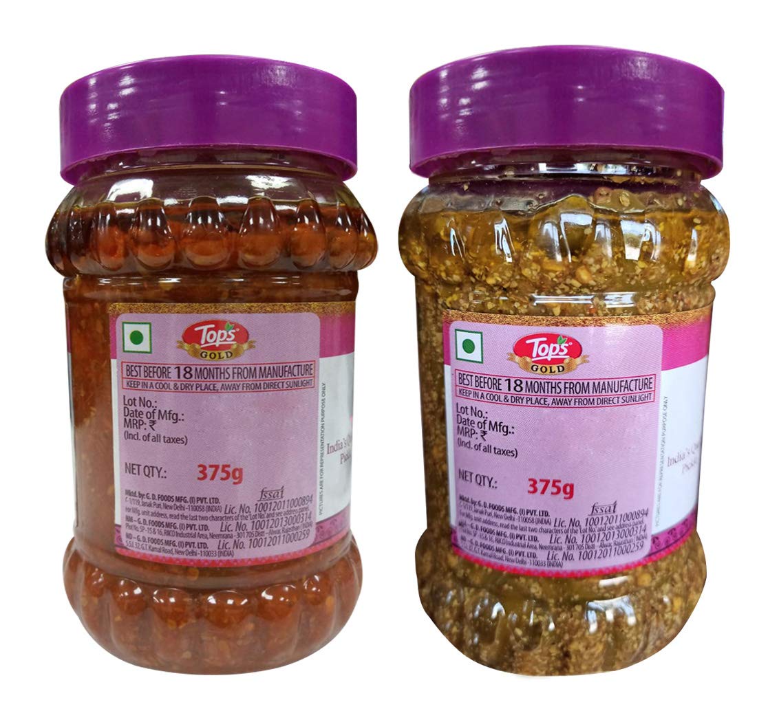 TOPS Gold Mixed Pickle + Green Chilli Pickle, 375 g Jars, Pack of 2 – view 2