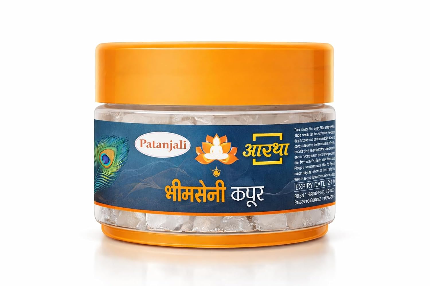 Patanjali Aastha Bhimseni Kapoor Camphor Crystals for Puja, Havan & Aromatherapy | Natural Long Lasting Air Freshening Kapoor | 25g Each Jar, Pack of 4 for Home, Temple & Spiritual Use for Daily Pooja