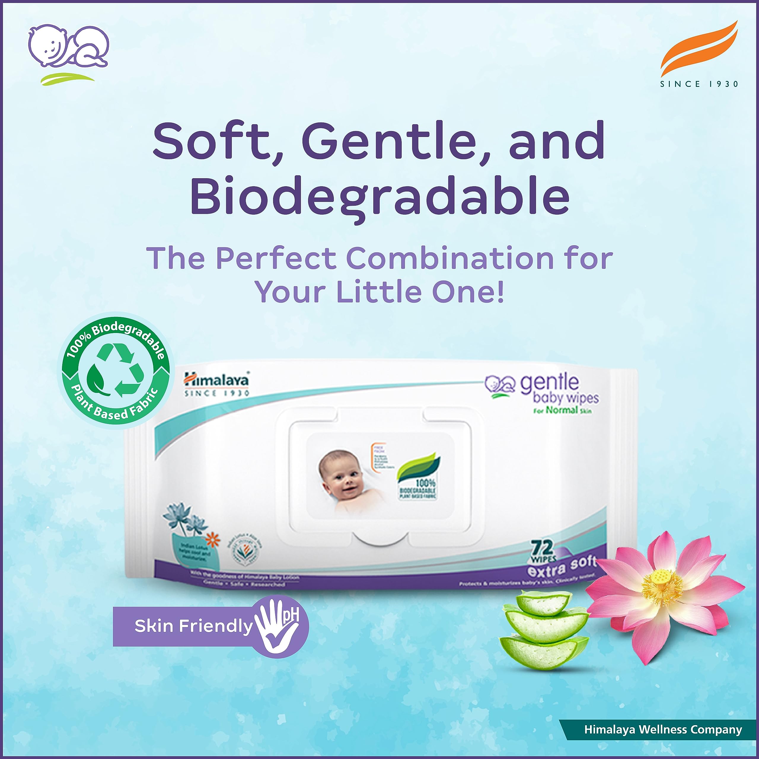 Himalaya Gentle Baby Wipes, 72 Wipes,White – view 2