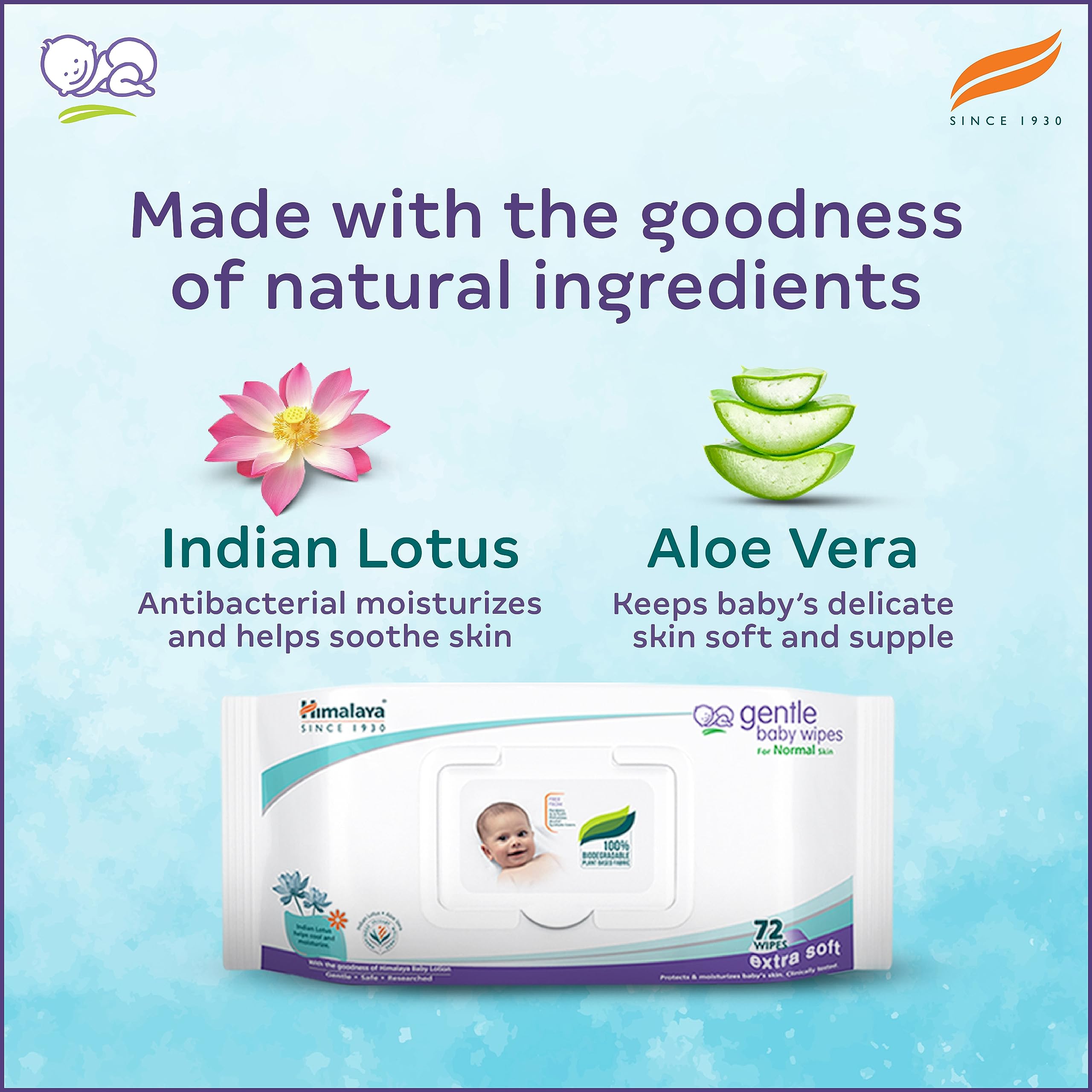 Himalaya Gentle Baby Wipes, 72 Wipes,White – view 4