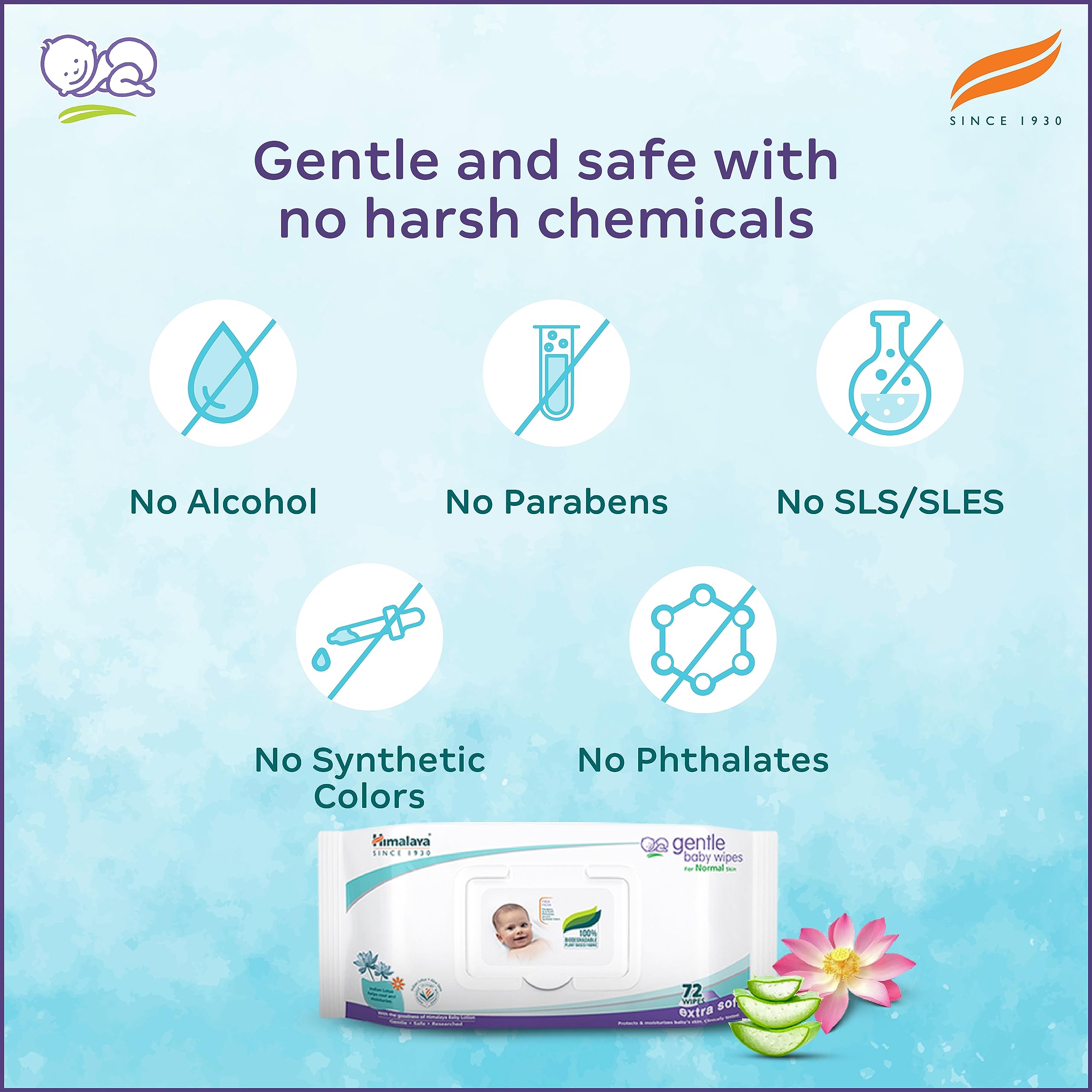 Himalaya Gentle Baby Wipes, 72 Wipes,White – view 6