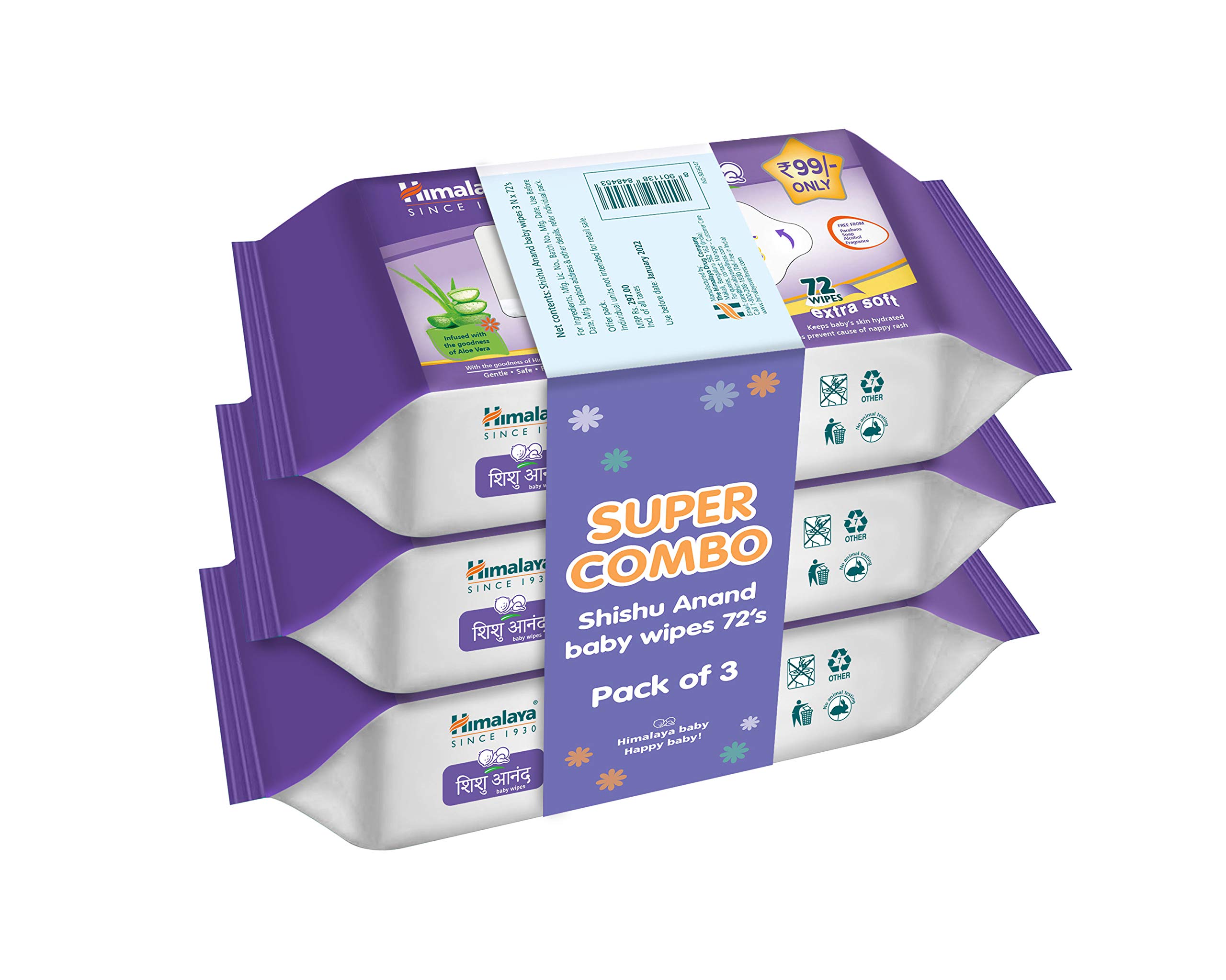 Shishu Anand Baby Wipes with Aloe Vera & Licorice, 72 Wipes (Pack of 3) – view 4