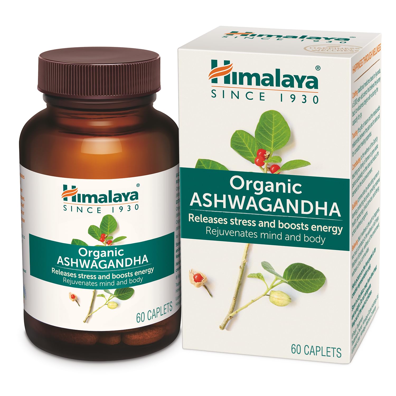 Himalaya Organic Ashwagandha tablets bottle, 60 count supplement