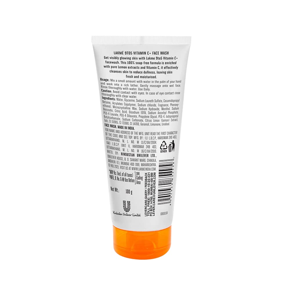 LAKMÉ 9To5 Vitamin C Facewash With Microcrystalline Beads For Refreshed & Glowing Skin 100 g – view 2