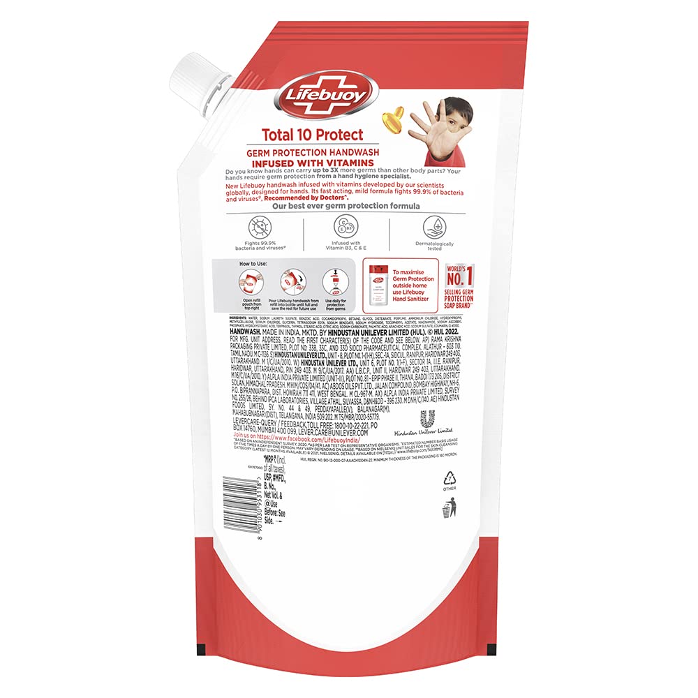 Lifebuoy Total 10 Activ Naturol Germ Protection Handwash Refill, 750 ml/725 ml – view 2