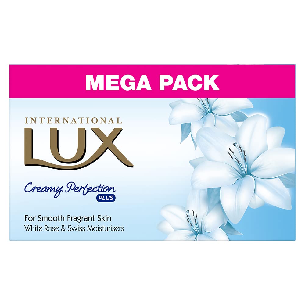 LUX International Creamy Perfection Plus For Smooth Fragrant Skin with White Rose And Swiss Moisturizer bathing Soap | For Glowing Skin | 500 g (4 x 125 g)