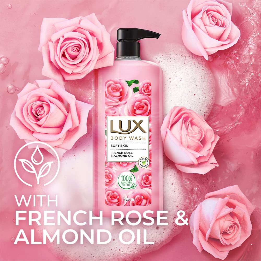 Lux Body Wash Soft Skin French Rose & Almond Oil Super Saver XL Pump Bottle with Long Lasting Fragrance, Glycerine, Paraben Free, Extra Foam, 750 ml – view 4
