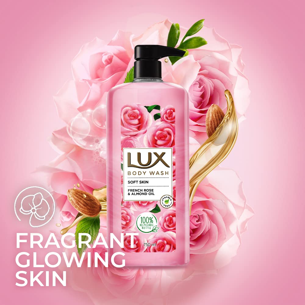 Lux Body Wash Soft Skin French Rose & Almond Oil Super Saver XL Pump Bottle with Long Lasting Fragrance, Glycerine, Paraben Free, Extra Foam, 750 ml – view 5