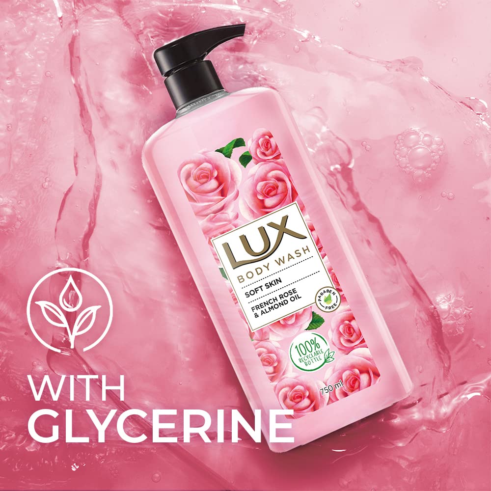 Lux Body Wash Soft Skin French Rose & Almond Oil Super Saver XL Pump Bottle with Long Lasting Fragrance, Glycerine, Paraben Free, Extra Foam, 750 ml – view 6