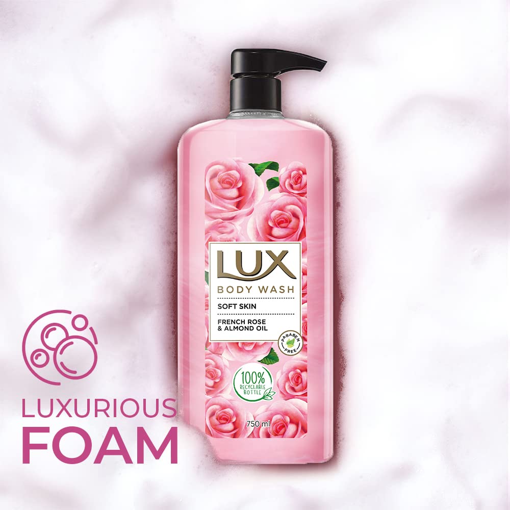 Lux Body Wash Soft Skin French Rose & Almond Oil Super Saver XL Pump Bottle with Long Lasting Fragrance, Glycerine, Paraben Free, Extra Foam, 750 ml – view 8