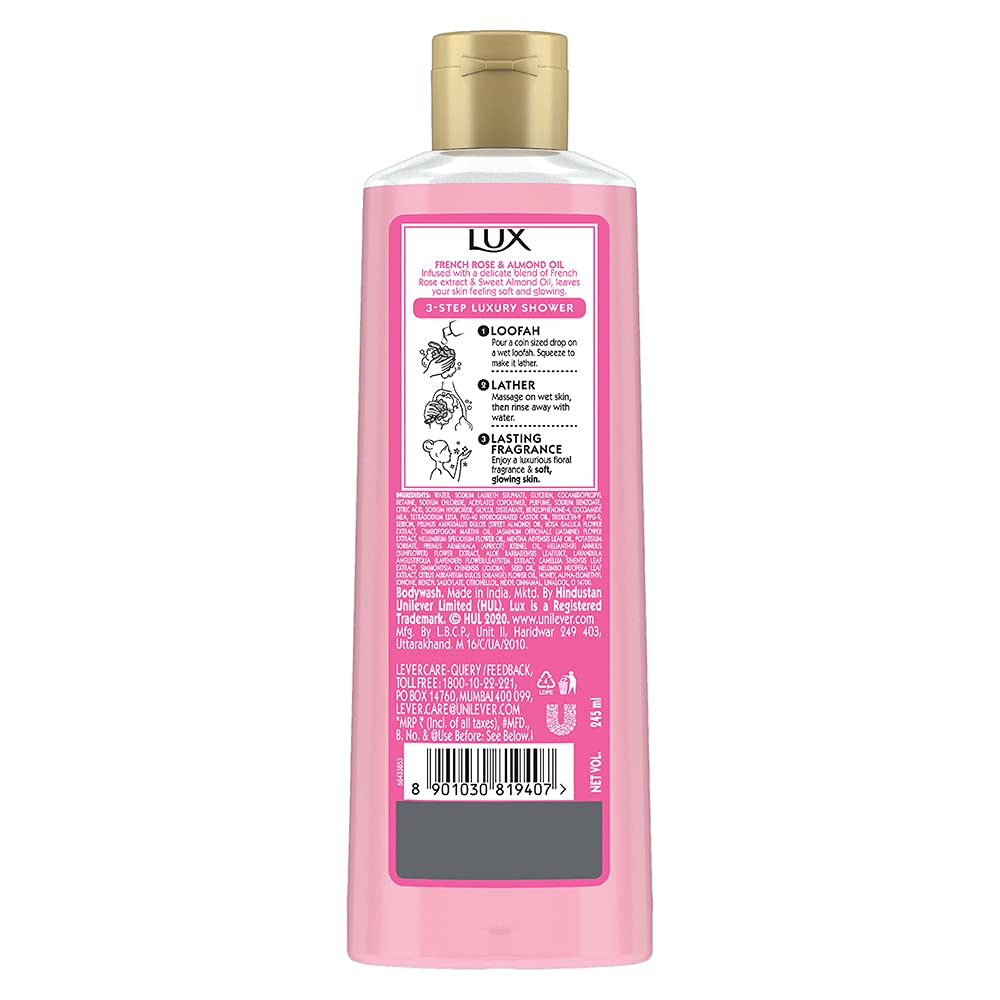 LUX Shower Gel, French Rose Fragrance & Almond Oil Bodywash, With Glycerine For Soft & Glowing Skin, Paraben Free, 245 ml – view 2