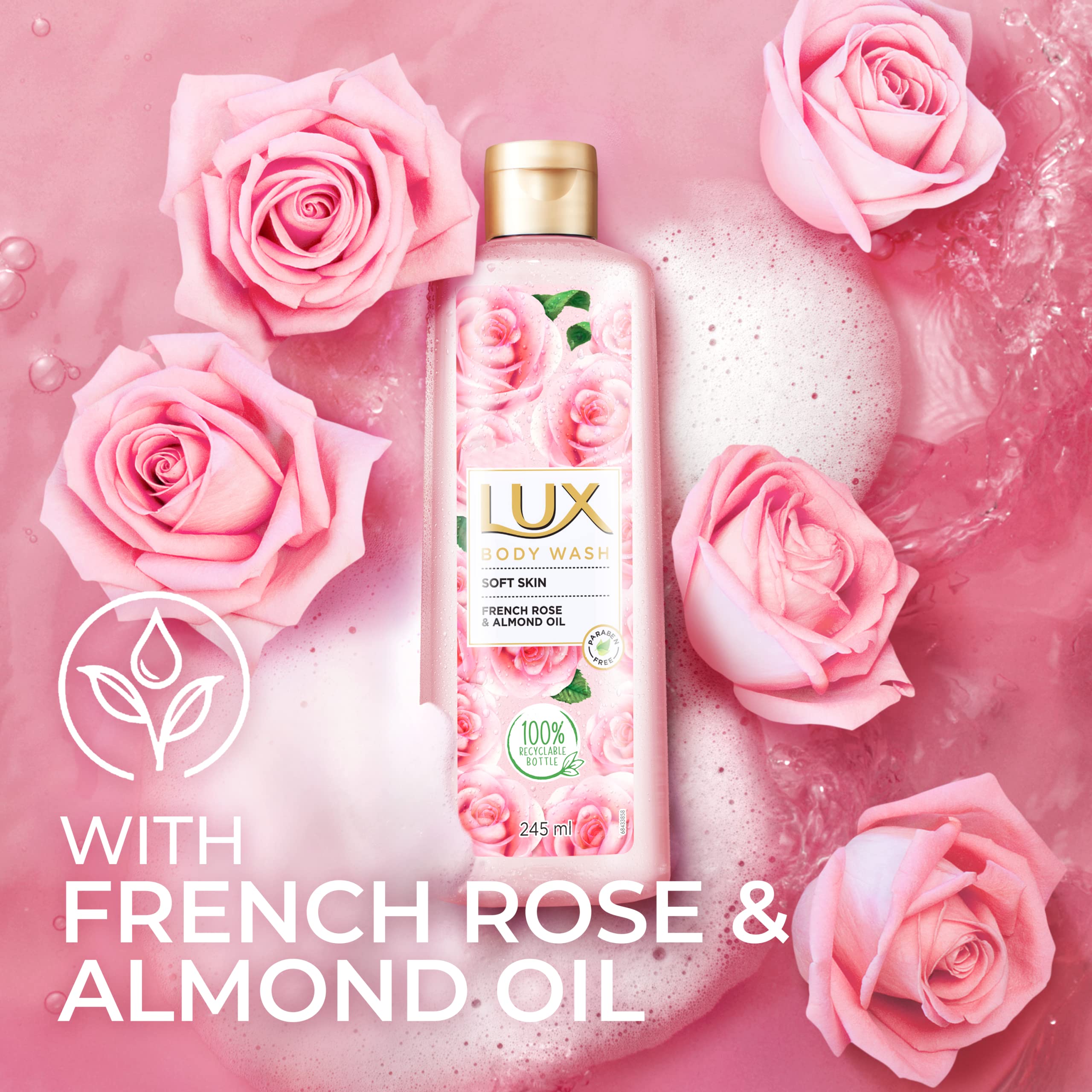 LUX Shower Gel, French Rose Fragrance & Almond Oil Bodywash, With Glycerine For Soft & Glowing Skin, Paraben Free, 245 ml – view 4