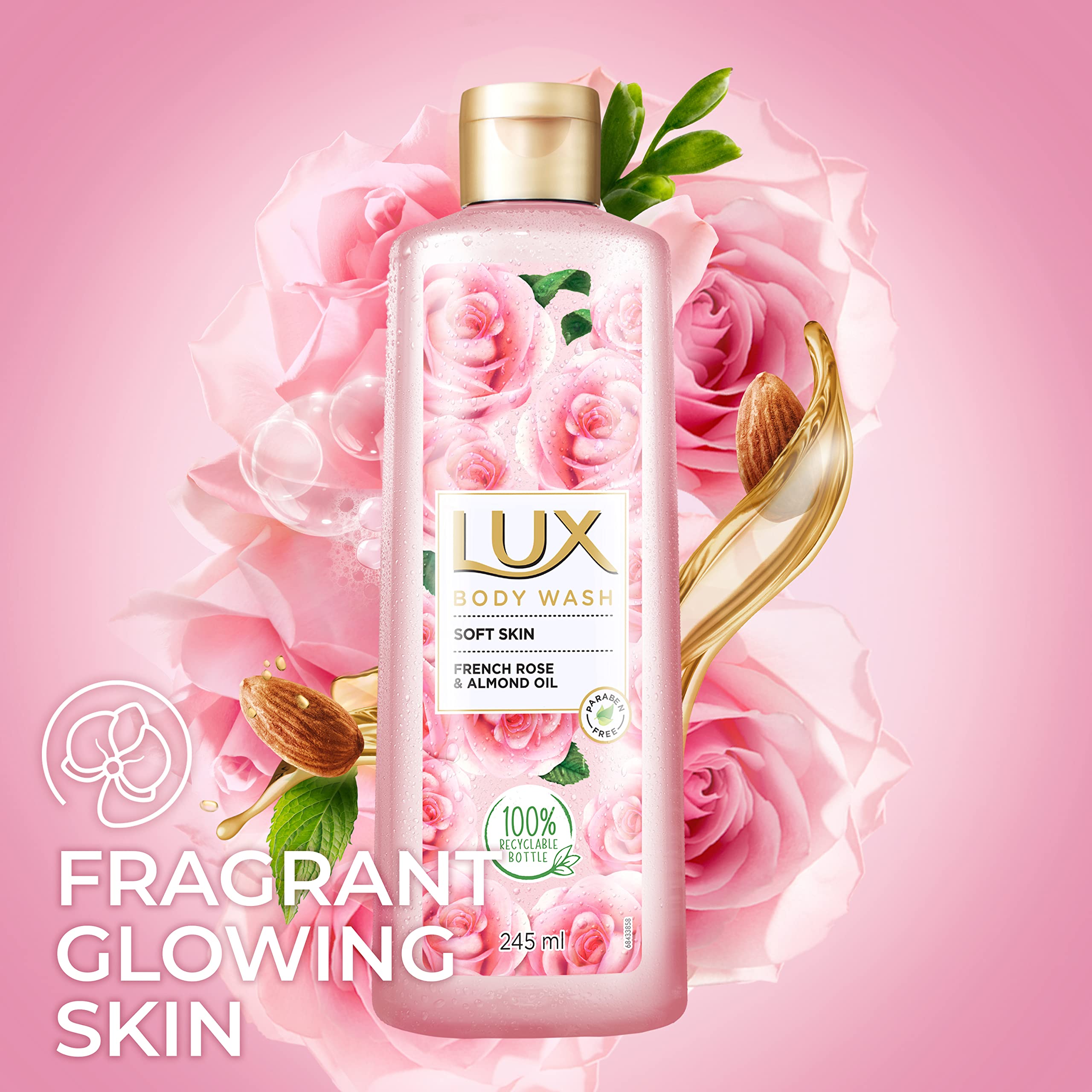 LUX Shower Gel, French Rose Fragrance & Almond Oil Bodywash, With Glycerine For Soft & Glowing Skin, Paraben Free, 245 ml – view 7