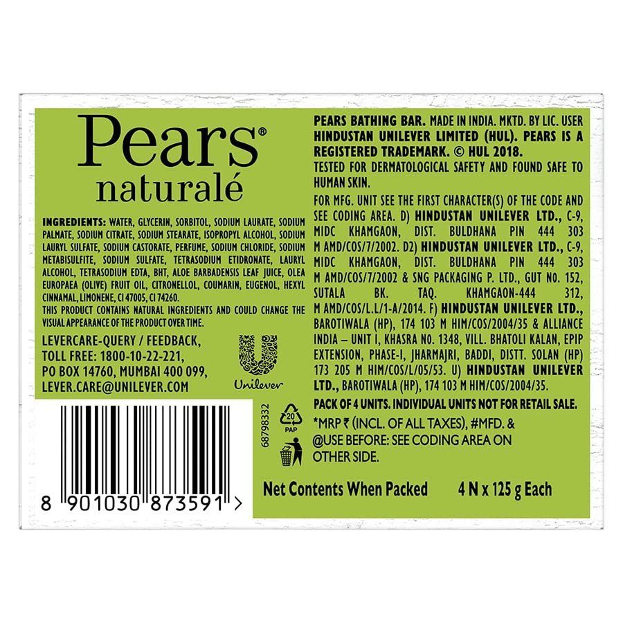 Pears Naturalé Detoxifying Soap Bar, Aloe Vera, 125g (Pack of 4) – view 2