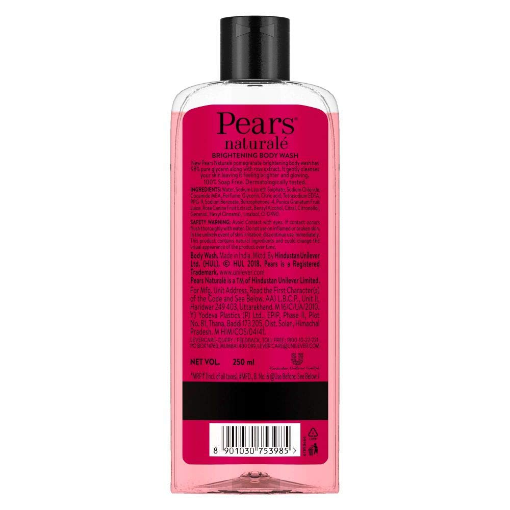 Pears Naturale Brightening Pomegranate Body Wash 250 ml, 100% Natural Ingredients, Liquid Shower Gel with Rose Extract for Glowing Skin - Paraben Free – view 3