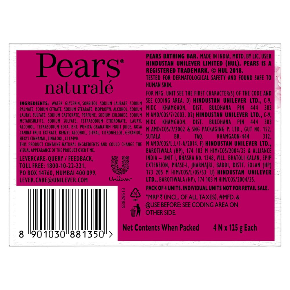 Pears Original Glycerin Soap Bar Revitalized Glow with 98% Pure Glycerin & Pomegranate, 125 g x 4 – view 2